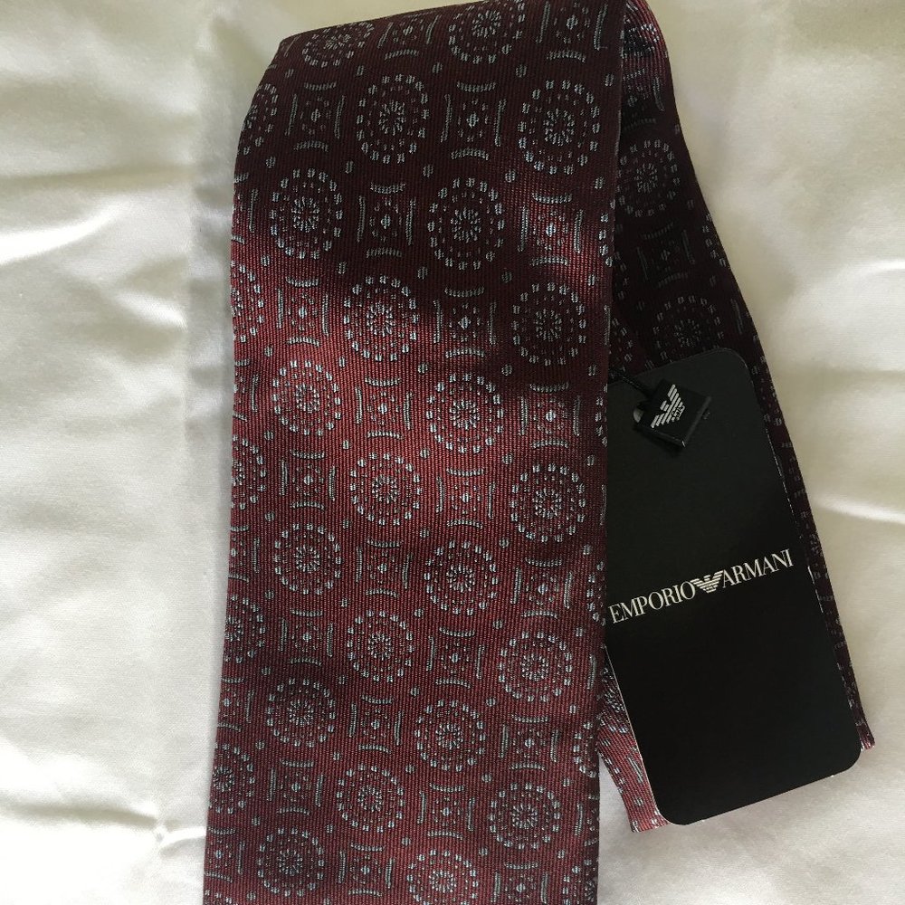 NWT Emporio Armani Burgundy 100% Silk Tie $175